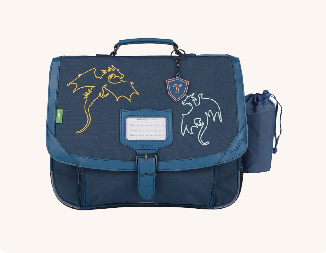 Cartable Merlin bleu 38cm poche gourde