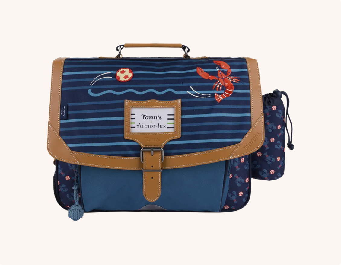 Cartable Titouan bleu Tann's x Armor-lux 38cm poche gourde